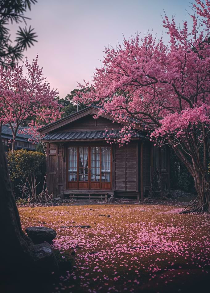Spring House with Cherry Blossoms