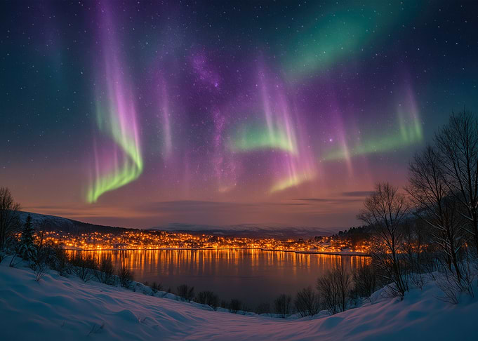 Aurora Borealis over a Snowy Landscape