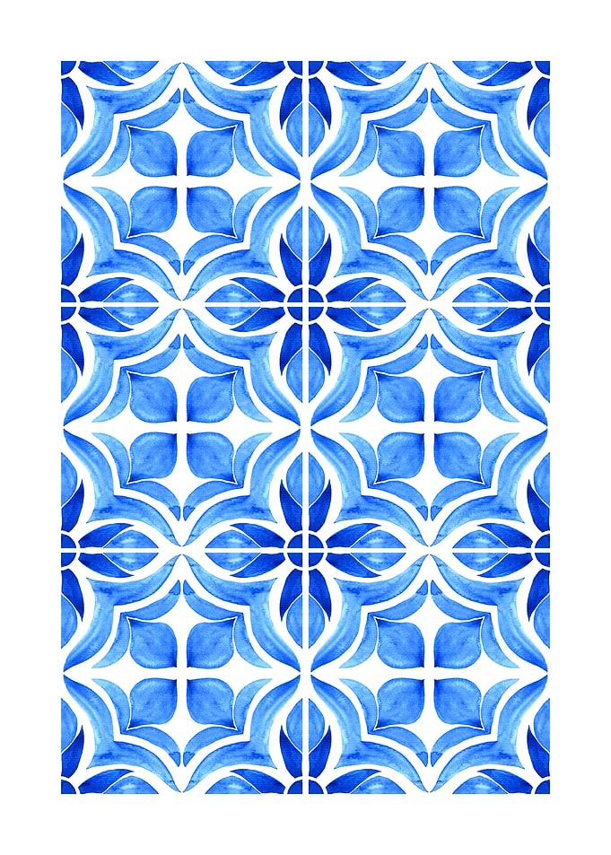 Blue and White Floral Tile Pattern