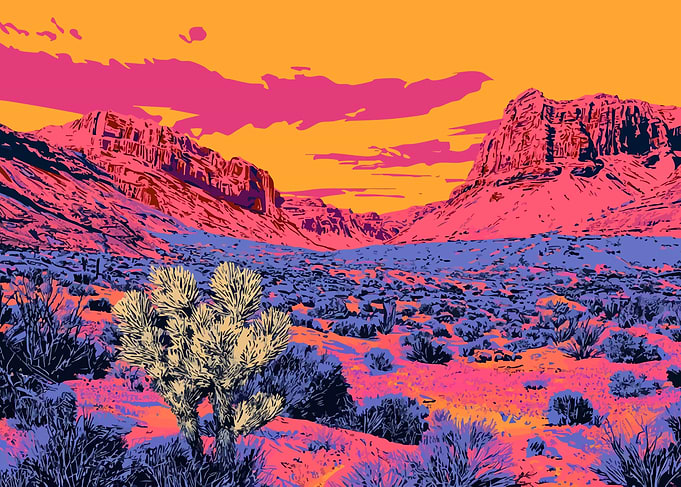 Colorful Desert Landscape Retro Minimalist Illustration Art