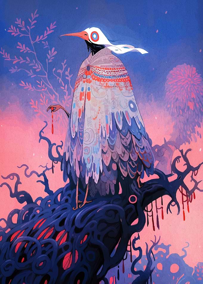 Mystical Bird Creature on Branch