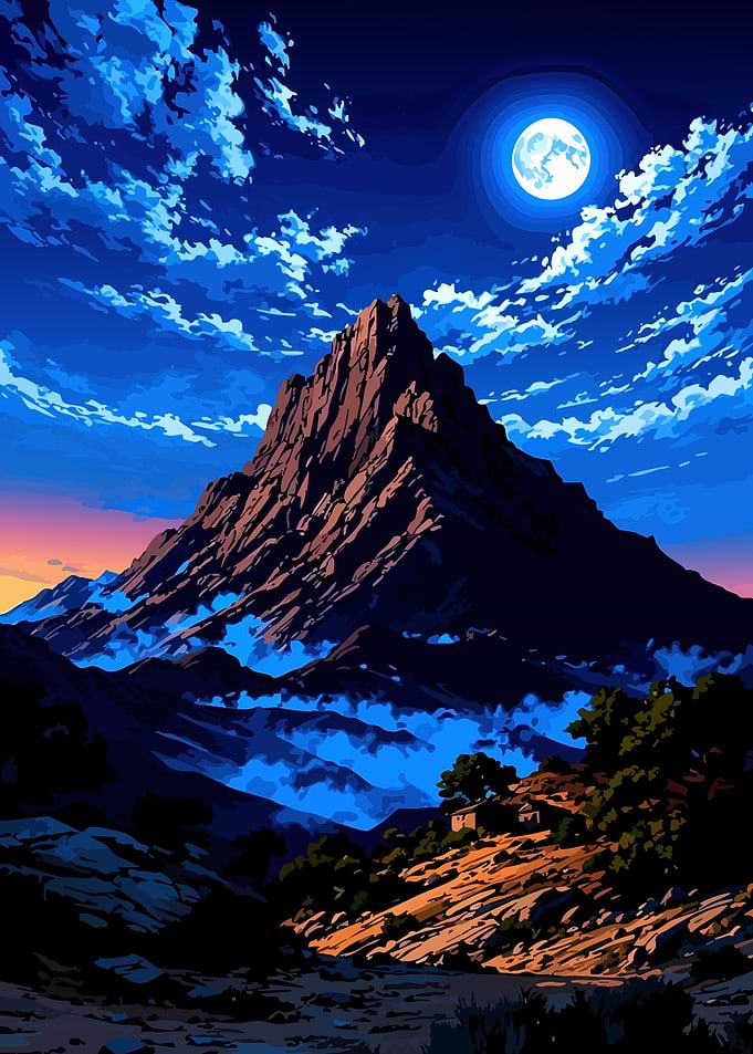 Mountain Landscape Under Moonlight