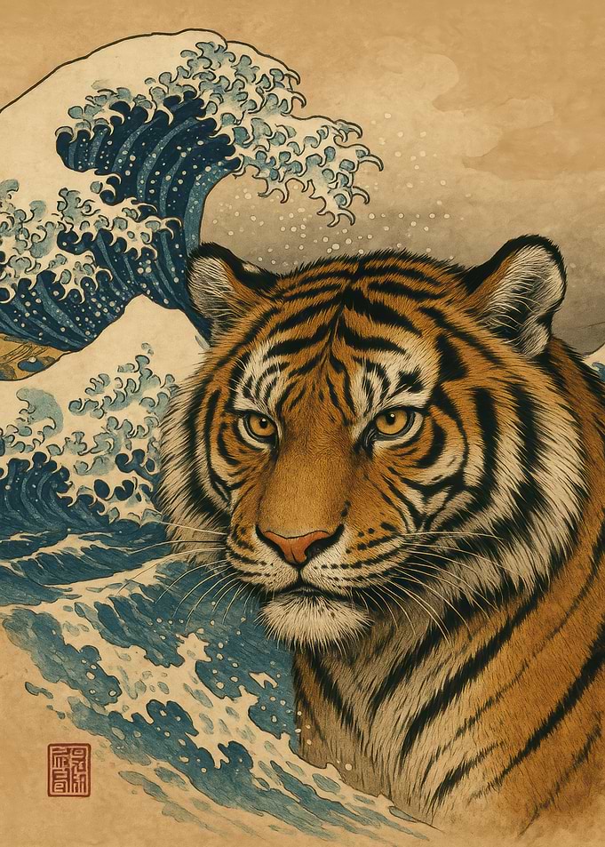 Tiger and Wave Japanese Art