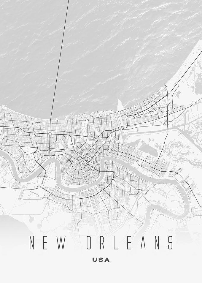 New Orleans, USA - Minimal City Map Poster, Detailed Street Pattern Wall Art