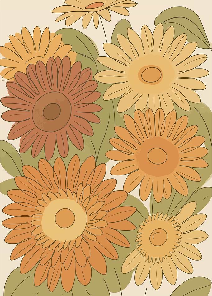 Retro Floral Pattern with Daisies