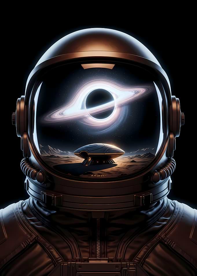 Astronaut with Black Hole Reflection
