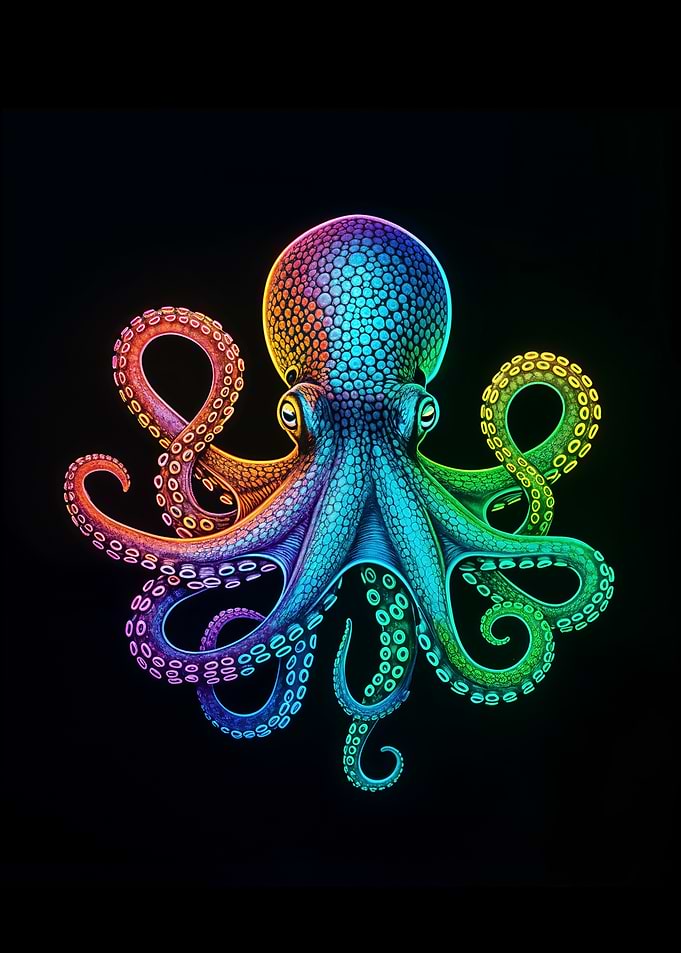 Colorful Octopus on Black Background
