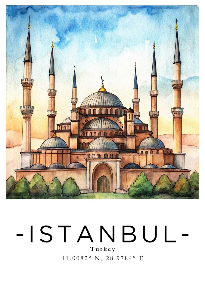 Istanbul Turkey Watercolor Art Print