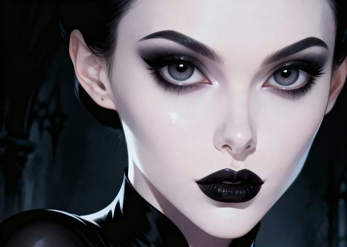 Elegant Gothic Woman Portrait with Dark Makeup
