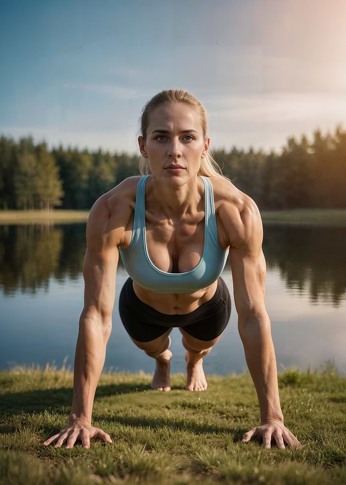 Muscular Woman Doing Push-Ups Outdoors