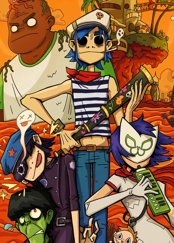 Gorillaz band members cartoon illustration