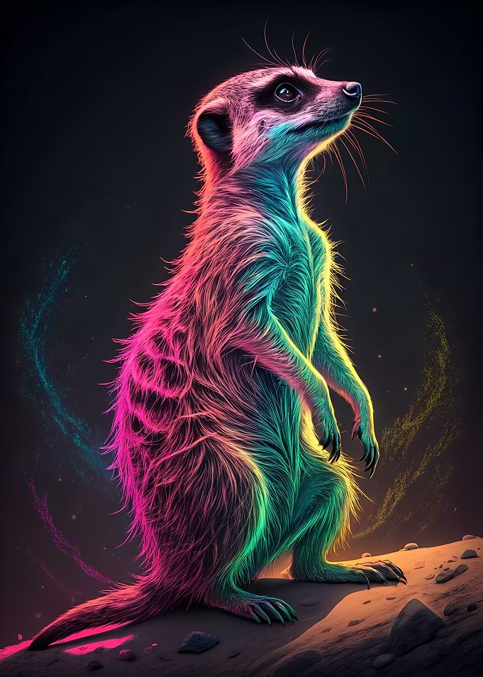Neon Meerkat Standing Alert