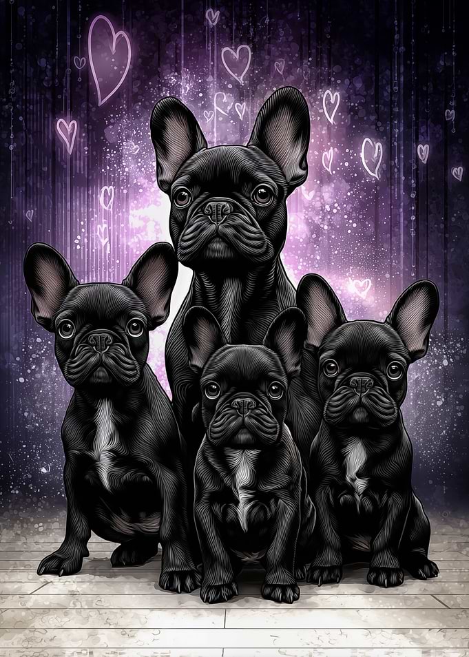Black French Bulldogs with Hearts