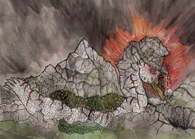 Stone Dragon Watercolor Fantasy Art