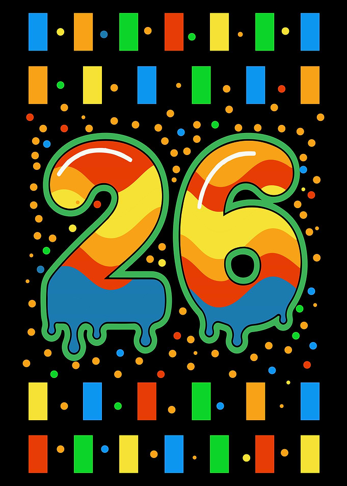 Colorful Number 26 Birthday Design