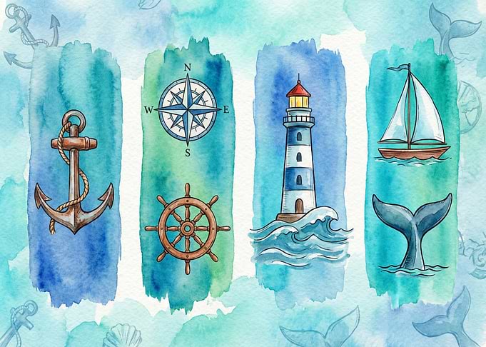 Nautical Watercolor Elements