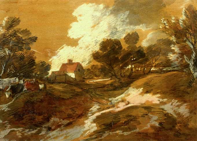 Wooded Landscape with a Cottage and Cows (mid-1770s) by Thomas Gainsborough