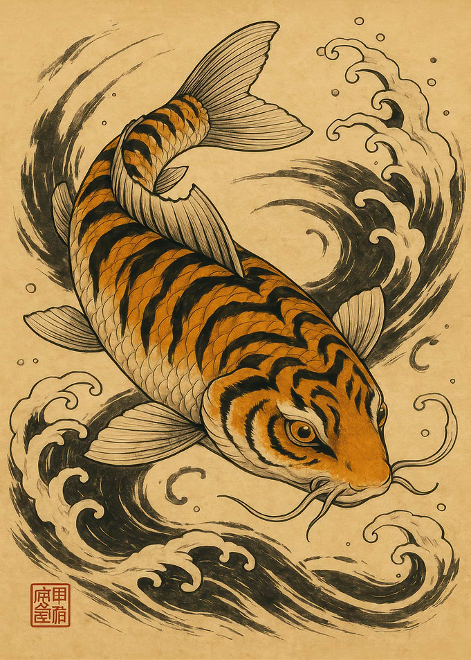 Tiger Striped Koi Fish Illustration