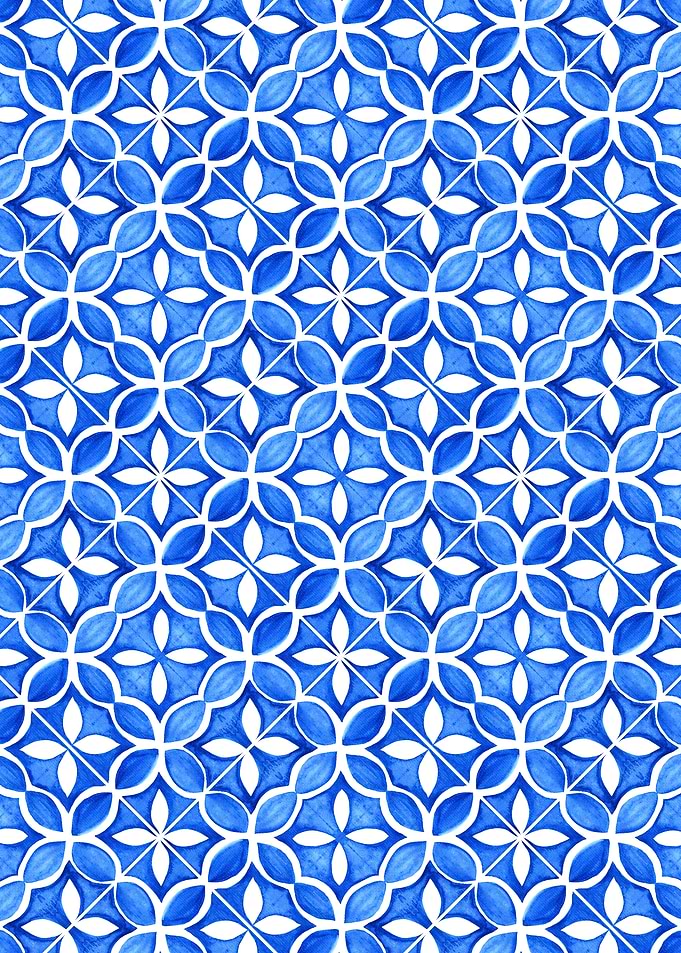 Blue and White Floral Tile Pattern