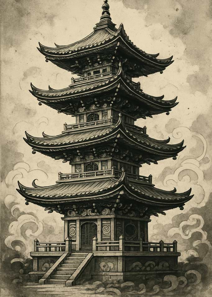 Detailed Pagoda Illustration