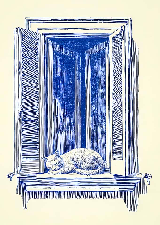 Cat Sleeping by Open Window