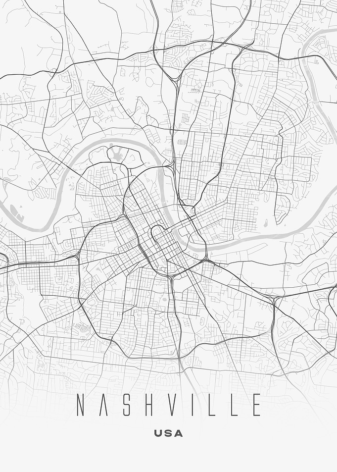 Nashville, USA - Minimalist City Map Poster, Street Layout Wall Art