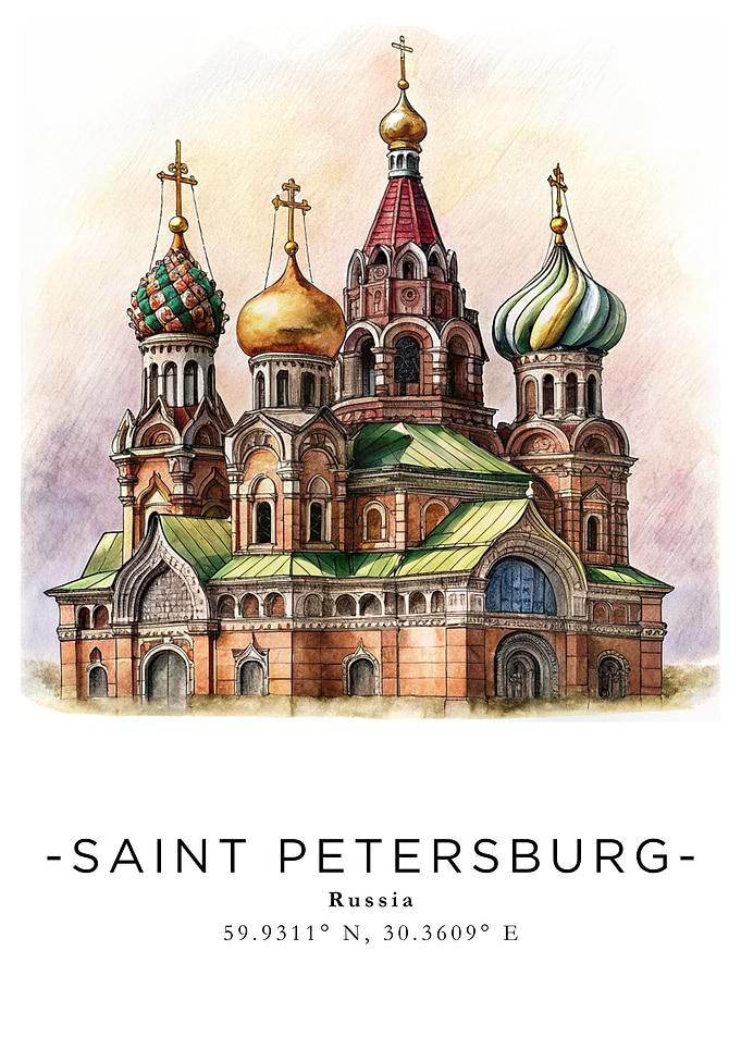 Saint Petersburg Russia Watercolor Illustration