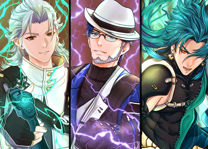 Three Anime-Style Male Characters with Powers