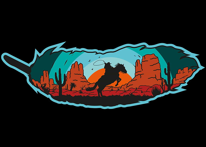 Cowboy Silhouette in Desert Landscape Feather