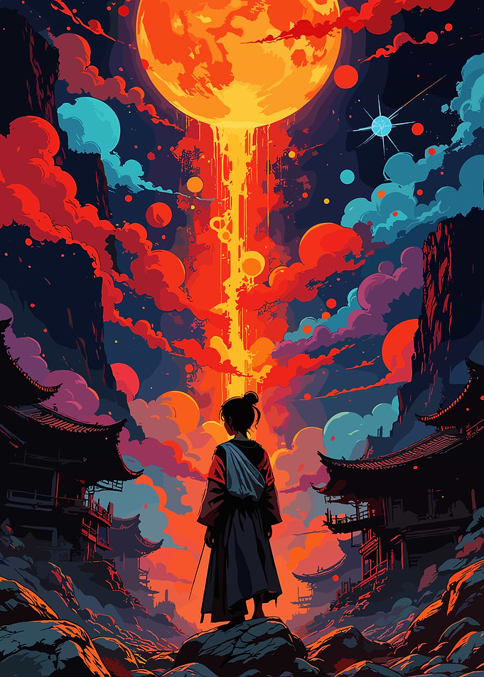 Asian Landscape with Figure and Moon