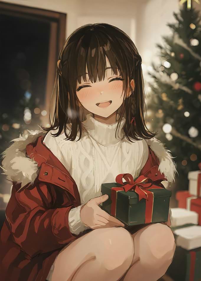 Anime Girl with Christmas Gift
