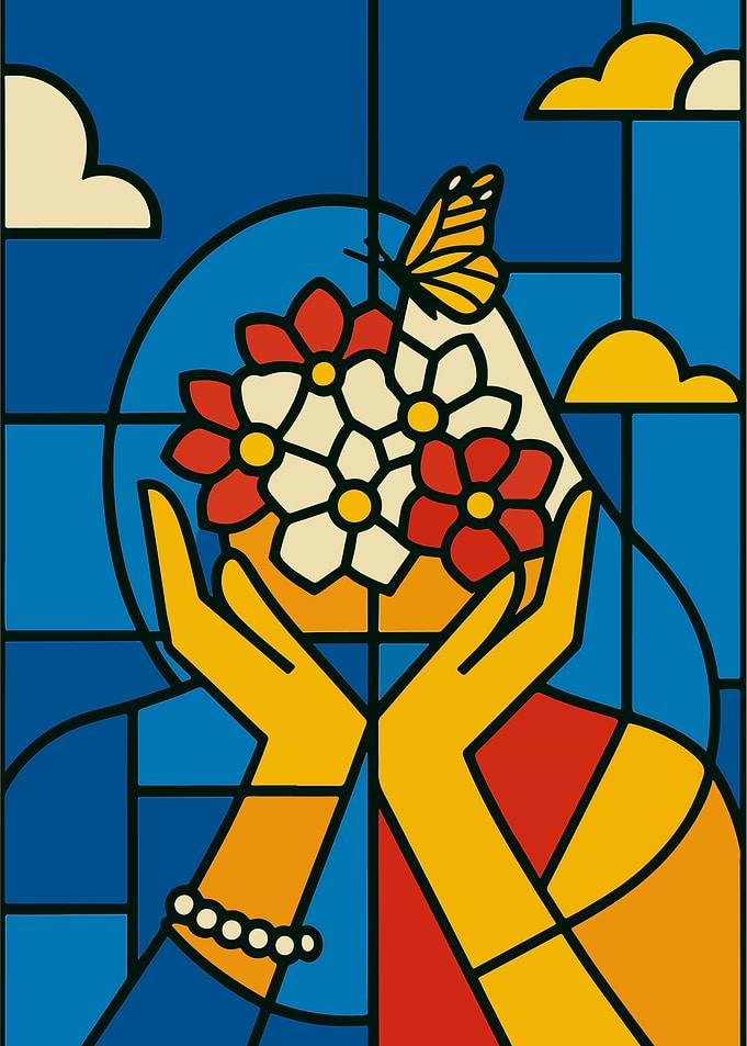 Picasso Style Cubist Abstract Flower Portrait
