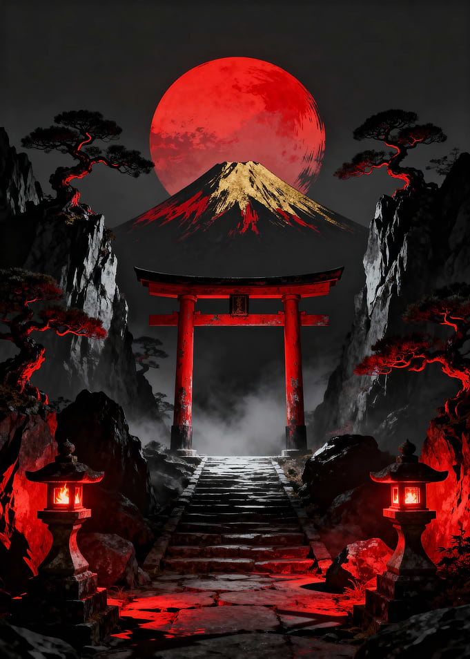 Japanese Torii Gate with Mount Fuji