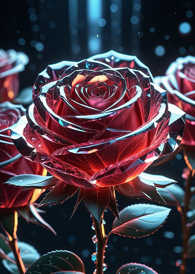 Crystal Red Roses with Blue Highlights