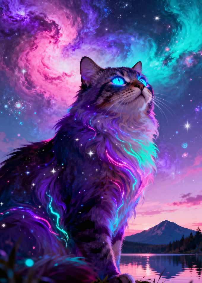 Cosmic Cat with Neon Aura