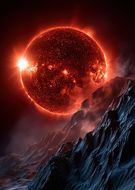 Fiery Sun Over Alien Landscape