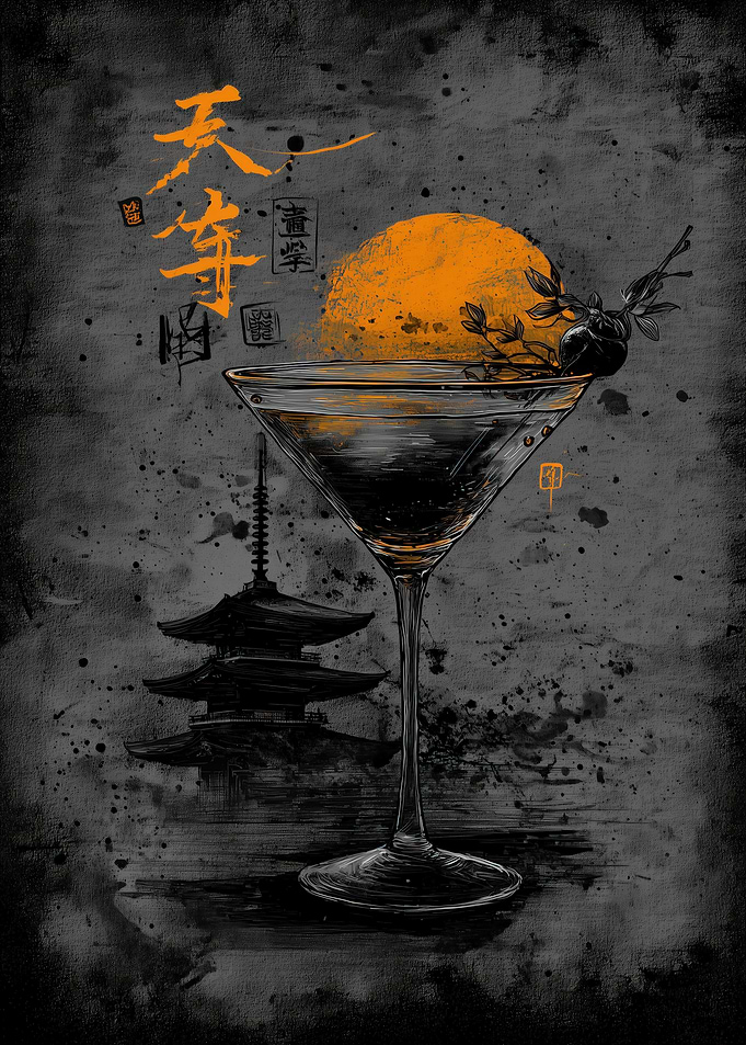 Ukiyo Minimalism Japanese Cocktail with Pagoda