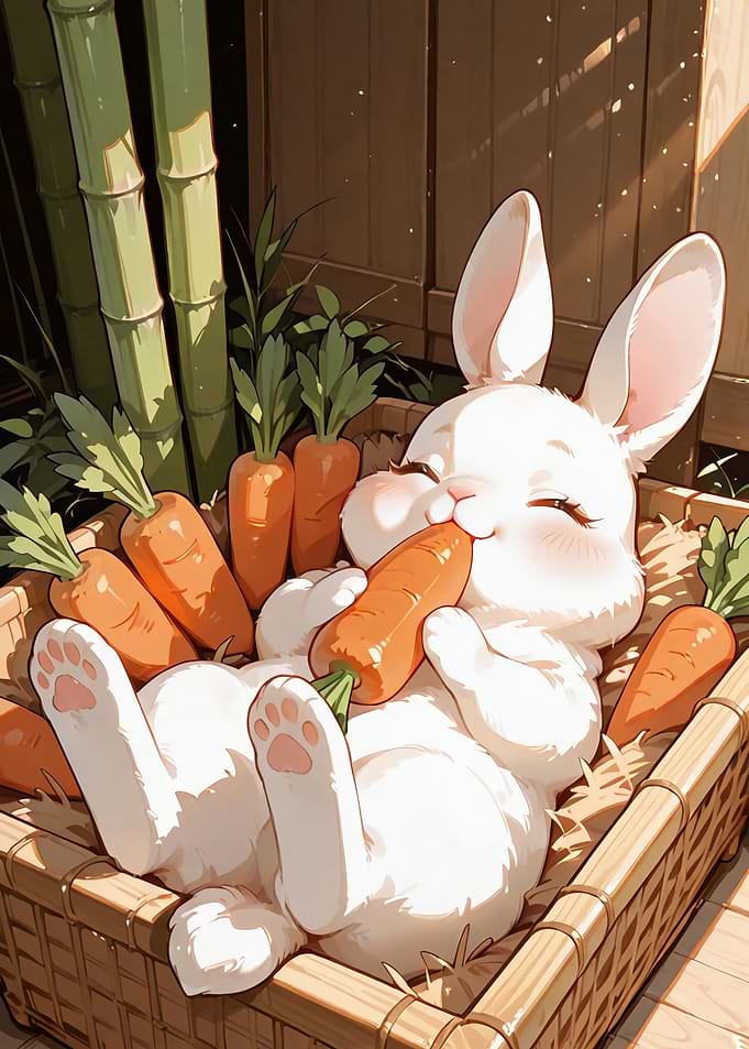 Cute Bunny with Carrots in Basket