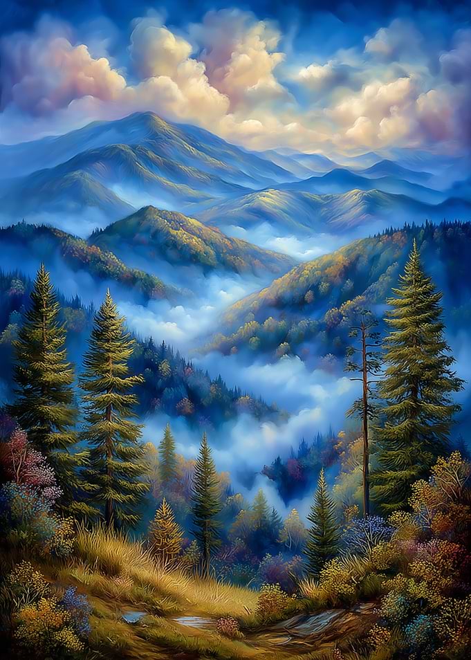 Misty Mountain Landscape Painting