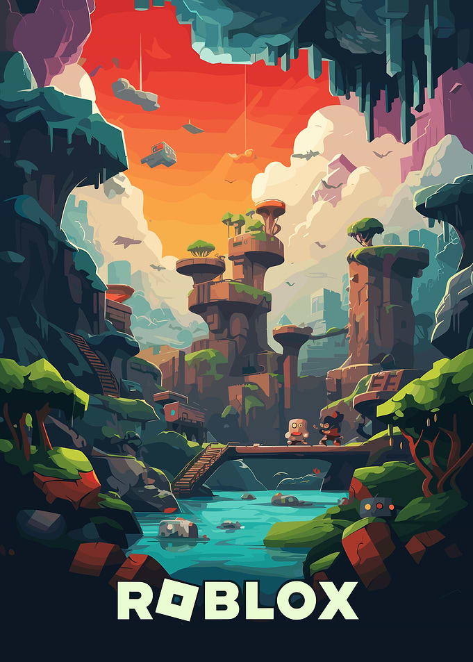 Roblox landscape with characters and bridge