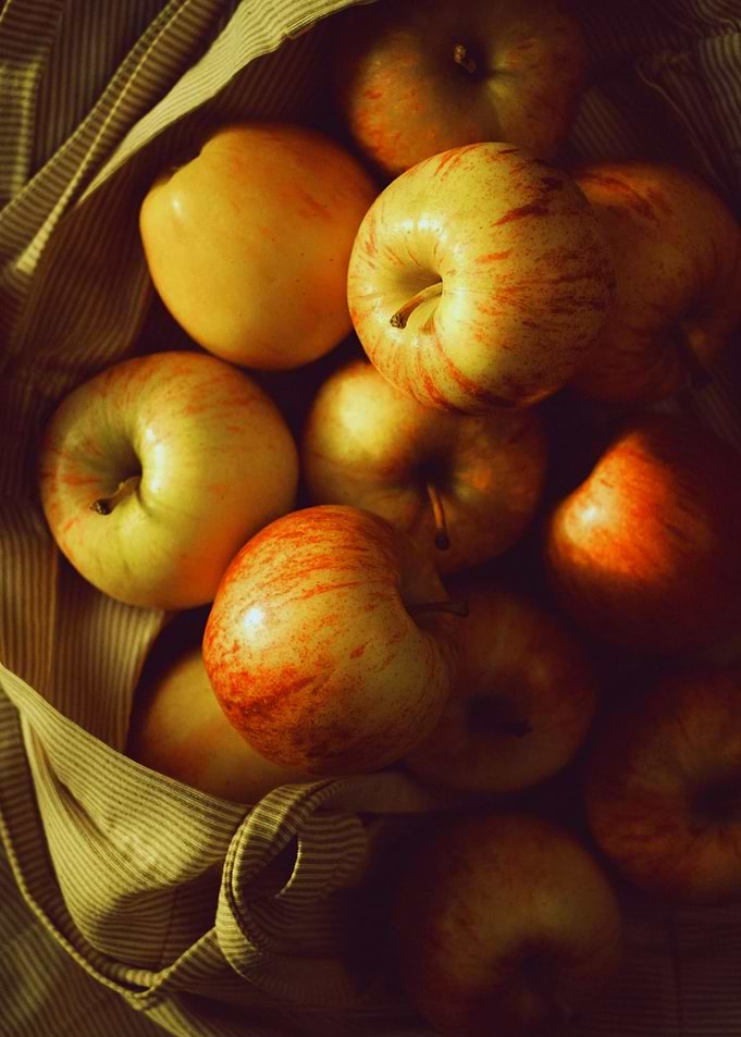 Apples in a Striped Cloth Bag