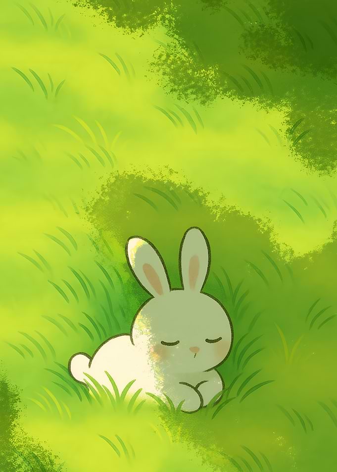Sleeping Bunny in Green Grass