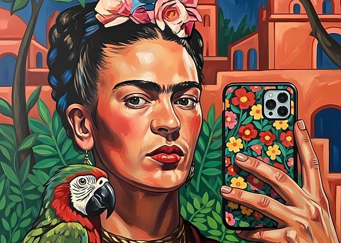 Frida Kahlo Selfie with Parrot