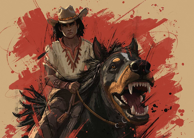 Cowboy and Mythical Horse Creature