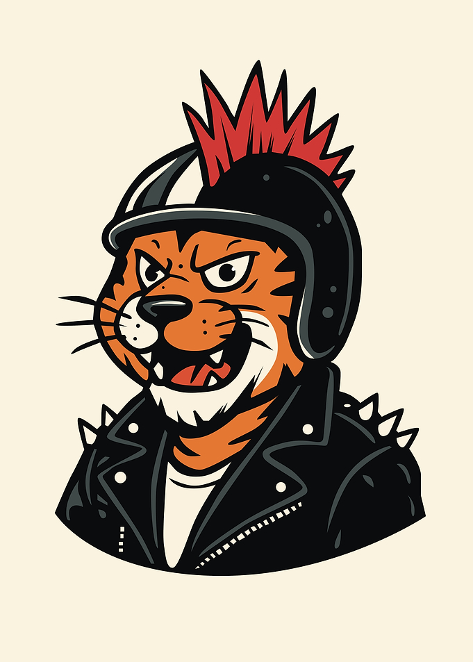Punk Tiger Biker Cartoon Illustration
