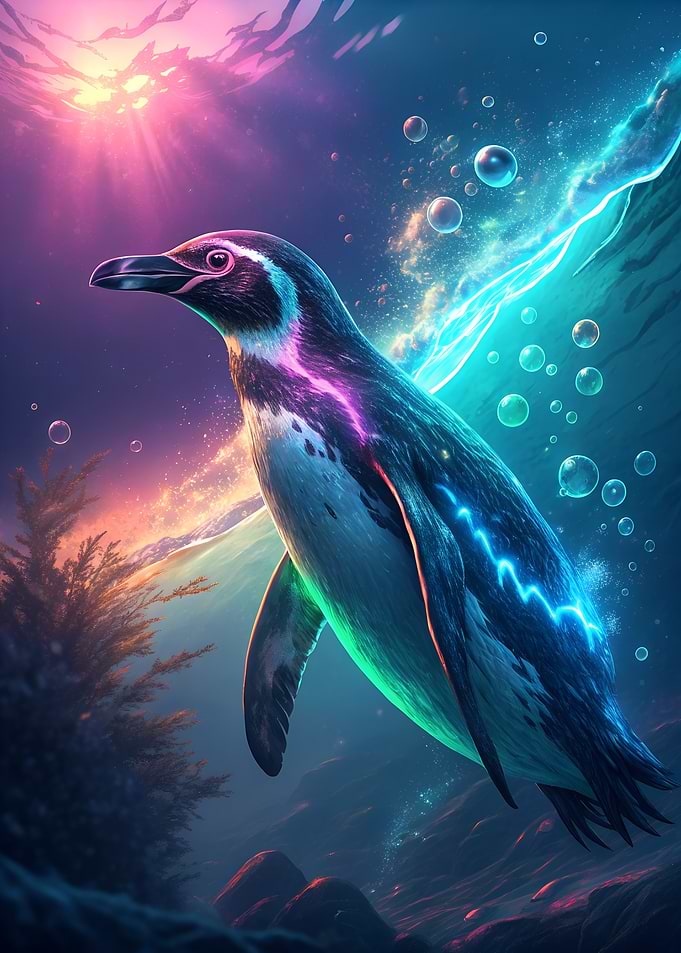 Neon Penguin Underwater