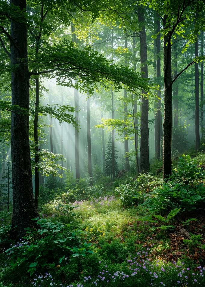 Sunlit Spring Forest Scene