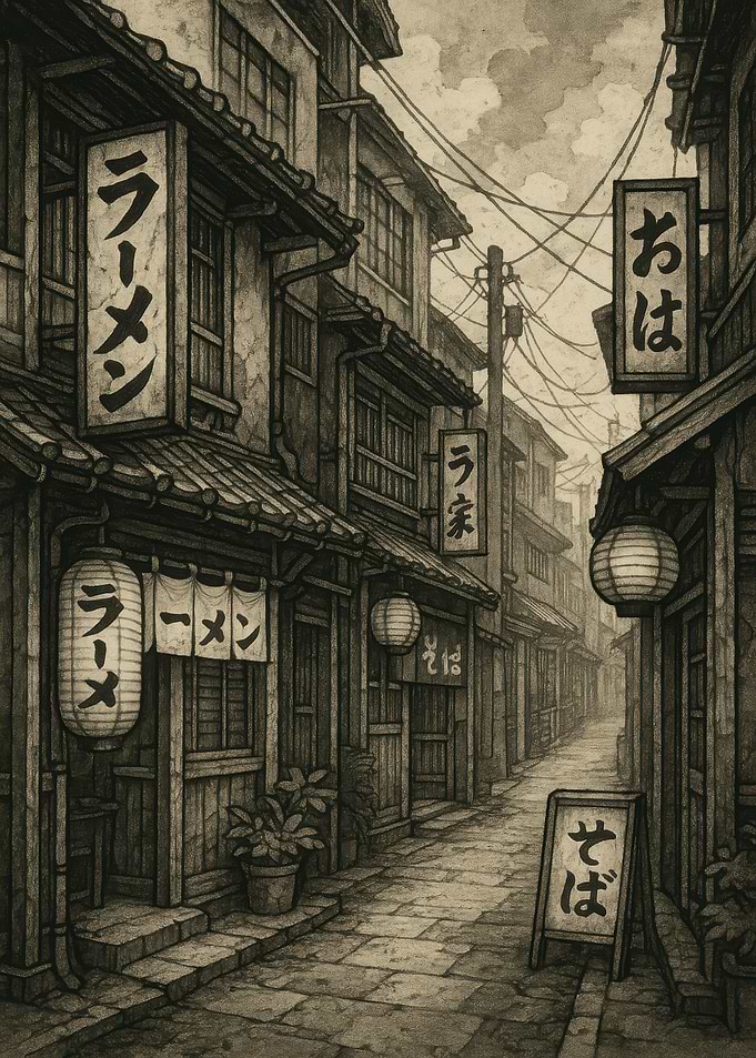 Japanese Alleyway with Ramen Shops