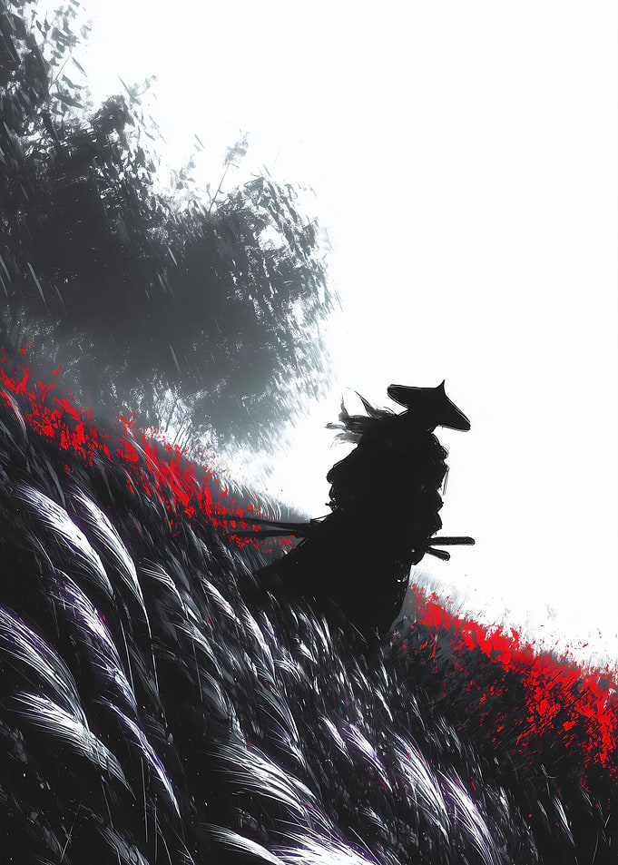 Silhouette of a Samurai in Tall Grass