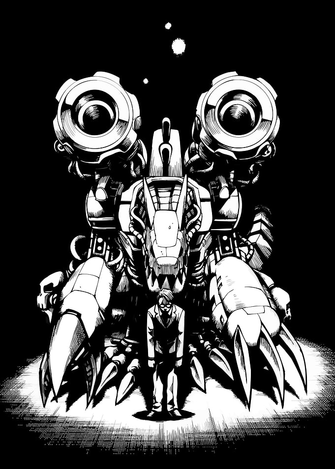 Monster Robot and Man Illustration